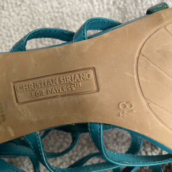 Christian Siriano High Heels Strappy Sandals Womens 8.5 Blue Snakeskin Leather - Picture 13 of 15